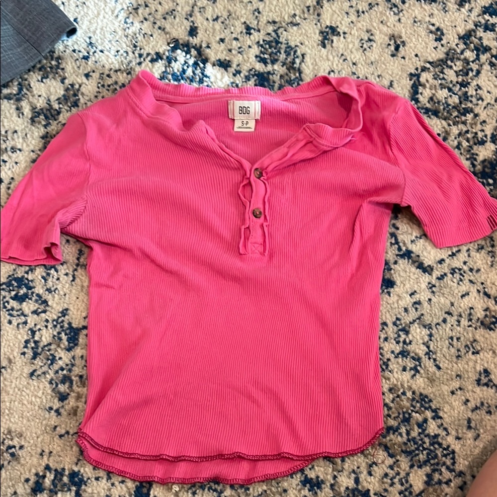 Urban Outfitters Pink Ribbed Button-Up Top